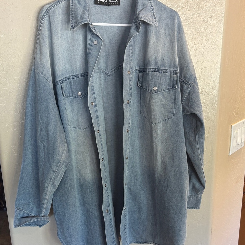 white birch Light Blue Denim pearl snap-Front jacket with pockets